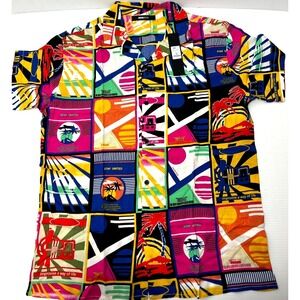 Novamen Beach Shirt Postal Short Sleeve Medium Woven Button Down 100% Viscose